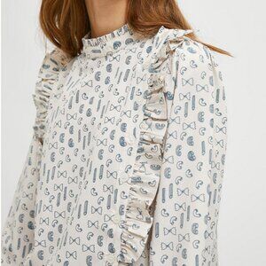 Compania Fantastica Top With Geometric Pasta Print Size XS Ruffles